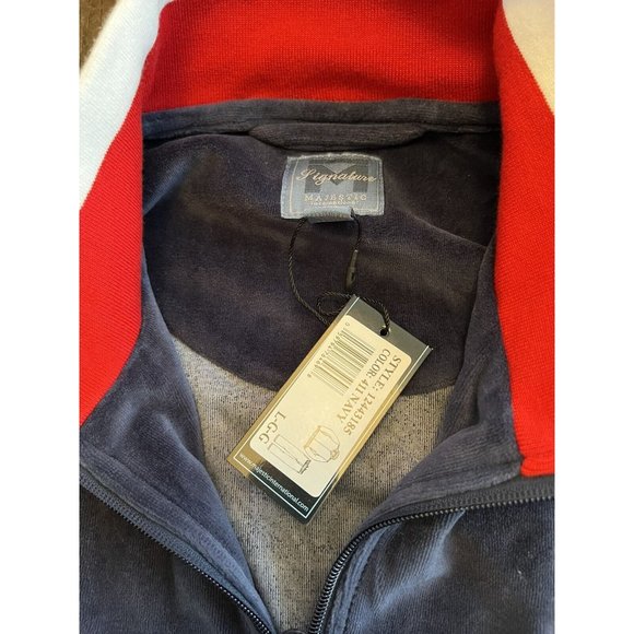 Majestic International Velour Track Suit Jacket Top Navy Red White Zipper NWT - Picture 3 of 13